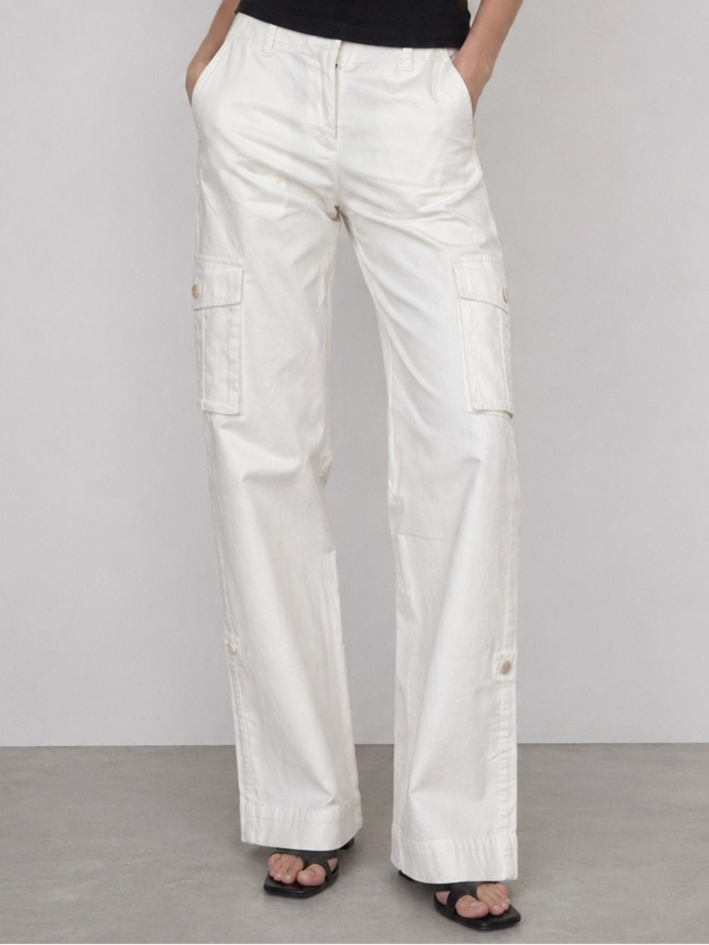 Theory White Cargo Pants Utility Straight Leg Wide Leg Y2K Minimalist 32x31